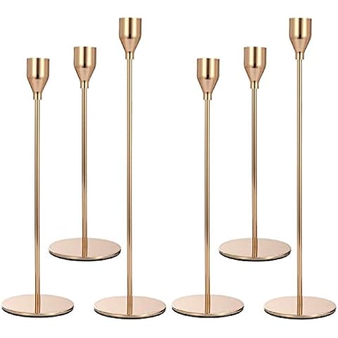 Anndason Set of 6 Gold Candlestick Holders Gold Candle Holder Taper Candle Holders Candle Holders Decorative Candlestick Holder for Home Decor, Wedding, Dinning, Party, Anniversary (Gold) Cover