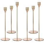 Set of 6 Pink Gold Candlestick Holders Pink Gold Candle Holder Taper Candle Holders Candle Holders Decorative Candlestick Holder for Home Decor, Wedding, Dinning, Party, Anniversary (Gold)