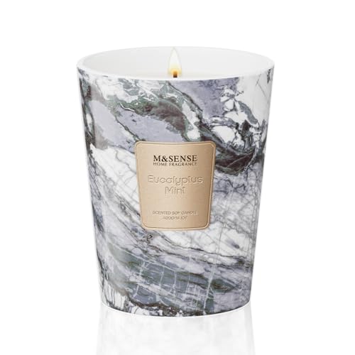 Image of M&SENSE Eucalyptus Mint Scented Soy Candle, 3 Wick Highly Scented 14.1 Oz 75H, Aromatherapy Christmas Gift for Women and Men