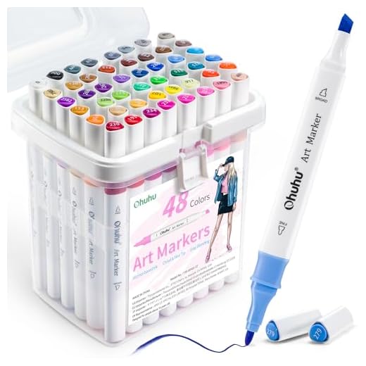 Ohuhu Rotuladores para grafiti 48 colores, rotuladores doble punta, ancha y fina. Juego de rotuladores a base de alcohol, para niños, adultos para colorear ilustraciones