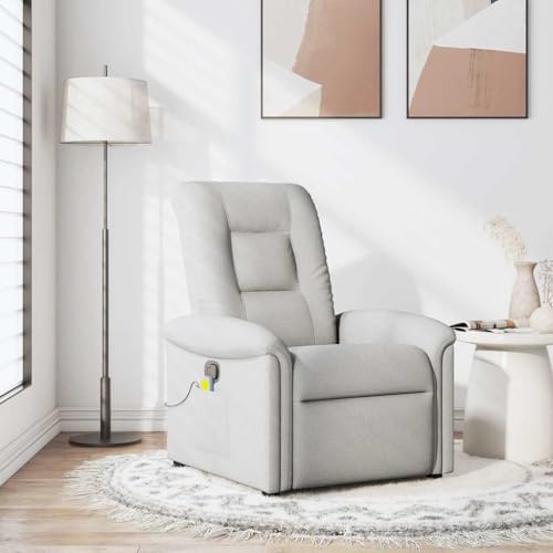 Molumvel Sillón de masaje con función de relajación, silla de televisión de tela, sillón TV con 6 puntos de vibración y función reclinable manual, respaldo ajustable, color gris nube