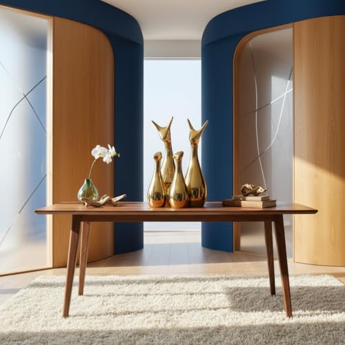 Image of Xtore Home Decor Lucky Deer Statue Family Metallic Gold Finish Ceramic Figures | | Elegant Family Deer Showpiece for Living Room, Office, Hall, Shelf Decoration - (Set of 4, Golden Set)