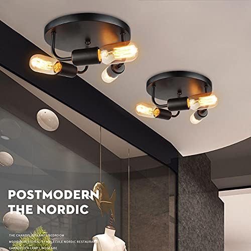 ASCELINA Vintage Ceiling Light, Retro Ceiling ligting Flush Mount Industrial Chandeliers 3-Light Ceiling Lamp Fixture for Kitchen Living Room Dining Room Bedroom (Black)