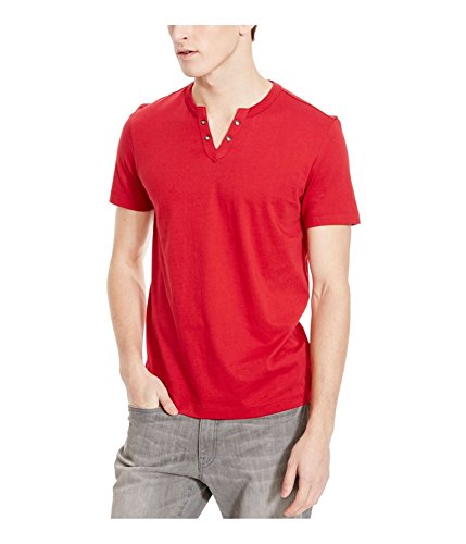 Kenneth Cole REACTION Men's Ss Eyelet Henley, Red Stone, Medium