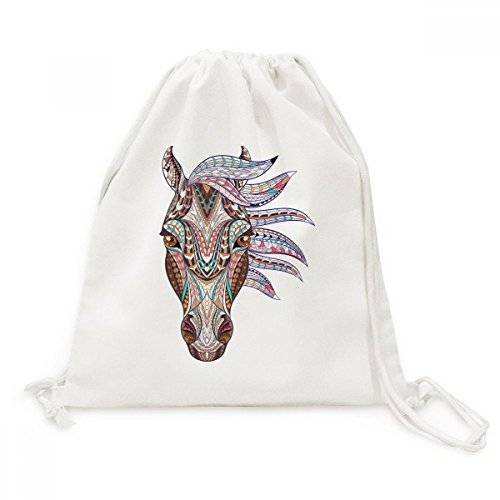 Sac à dos cordon voyage en toile imprimé mosaïque style cheval
