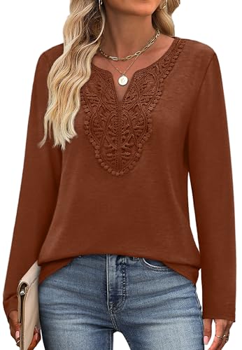 Image of XIEERDUO Boho Tops for Women Blouses Dressy Casual V Neck Long Sleeve Shirts Fall Outfits Trendy Vacation Clothes