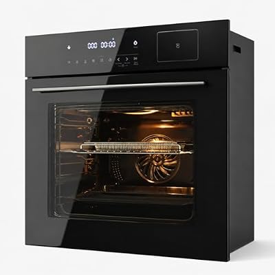 24 Inch Built in Electric Wall Oven Steam & Air Fryer Combo, 3000W Convection Oven 2.5 Cu ft, Touchscreen Digital Display Stainless Steel for Apartment Kitchen Remodel