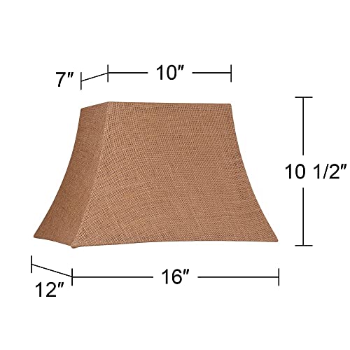 Natural Burlap Medium Rectangle Lamp Shade 10" Wide X 7" Deep At Top And 16" Wide X 12" Deep At Bottom And 11" Slant X 10.5" H (Spider) Replacement With Harp And Finial - Springcrest #TOP3