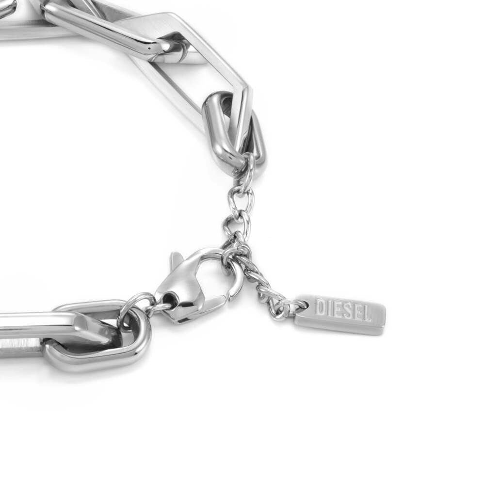 Diesel Bracciale da uomo in acciaio inossidabile con chiusura a moschettone, tono argento