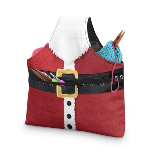 Image of KUIFORTI Christmas Santa Claus Knitting Yarn Bag Holiday Yarn Bags for Crocheting on The Go Crochet Storage for Women Girls at Home Travel Lightweight