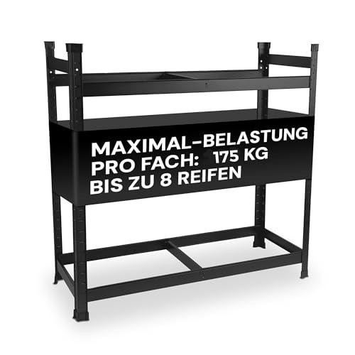 ALL Premium Reifenregal 8 Reifen 100x110x40cm schwarz, 175kg Traglast, platzsparend, Reifenständer und Reifenhalter, Felgenbaum Garagen Zubehör für Garage & Lager
