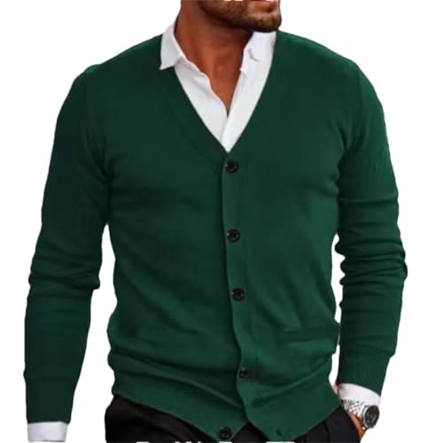 Men Cotton Sweater Cardigan Solid Long Sleeve Knitted Plus Size Slim V-Neck Sweaters