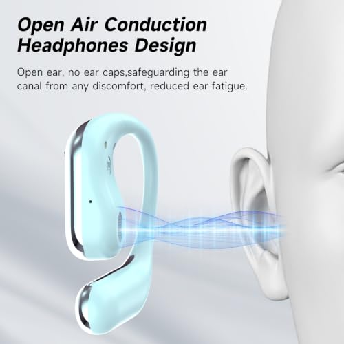 Image of Wireless Open Ear Bluetooth V5.4 Earbuds with Earhooks, HiFi Stereo ENC Earphones with Microphone, Ecouteur Sans Fil Bluetooth IP7 Waterproof, Fit for Sport, Workout and Business, Light Blue