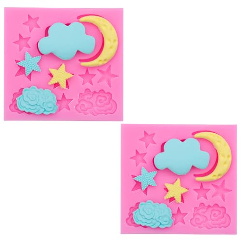 2 Pcs Moon and Star Molds Silicone, Moon Star Cloud Chocolate Molds, Cloud Fondant Mold for Chocolate Candy Baking Sugar Cakes Decorating