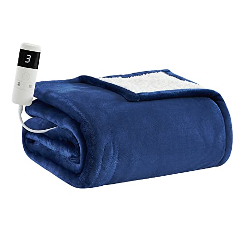 BOMOVA Electric Heated Blanket Throw with 10 Heating Levels & 8 Hours Auto Off, Sherpa Overheating Protection Blanket with Fast Heating, Machine Washable, Home Office Use, 50" x 60"