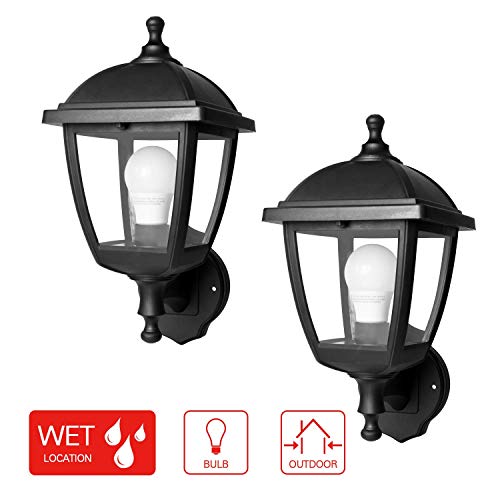 SPECILITE Outdoor Wall Light, 2700K 800LM LED Security Black Lantern Fixtures Lamp Lighting for Front or Back Entryway, Porch, Garage, Deck, or Balcony (2 Pack)