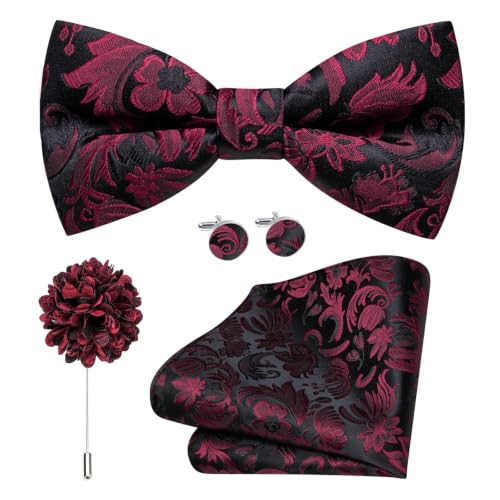 Image of Dubulle Mens Paisley Striped Bowtie Set Pre-tied Bowtie for Men and Pocket Square Set Wedding Business