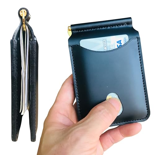 Leather Money Clip Wallet - Genuine Slim Wallets For Mens With 4 Card Slots Holds 12 Credit Cards Holder - Minimalist Front Pocket Bifold Wallet