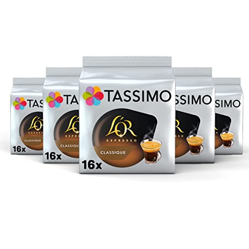 Tassimo, 80 Dosettes Café Espresso Classique L'OR, Compatibles avec les machines TASSIMO, 80 Cafés, Aromatique et Harmonieux, 5 packs de 16 dosettes