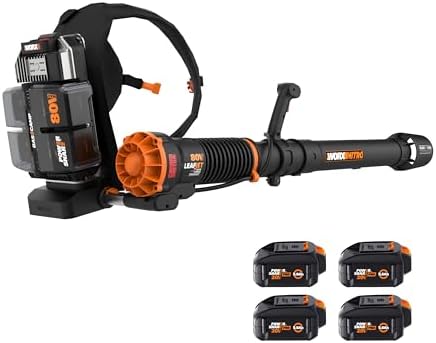 WORX Nitro WG572 80V Cordless Leaf Blower, Backpack Blower with 800CFM & 150MPH, Electric Blower for Lawn Care with Brushless Motor & Variable Air Control, 4 Batteries & Basecamp Charger Included