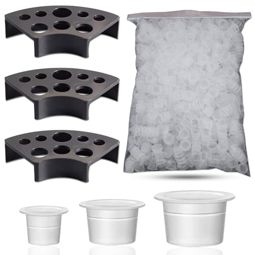 303Pcs Tattoo Ink Caps Kit - Emalla 3Pcs Black Tattoo Ink Cups Holder with 300Pcs Ink Caps 100 Small 100 Medium 100 Large Pigment Container Tattoo Kit Supplies