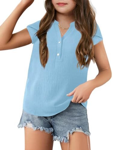 Image of Haloumoning Girls Petal Short Sleeve T Shirts V-Neck Tops