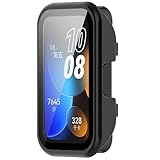MOTONG PC Full Coverage Protective Watch Case Cover Tempered Glass Screen Protector Compatible with Huawei Band 10/9/8(PC Black)