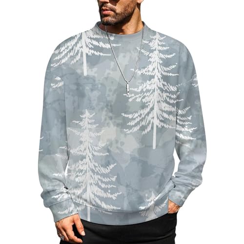 Mens Crewneck Sweater Christmas Silver Red Tree Crew Neck Sweater Long Sleeve Pullover Sweaters
