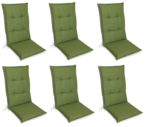 Gardissimo 6er Set Premium Hochlehner grün, Gartenstuhlauflagen 120 x 50 x 8 cm Auflagen Polsterauflagen UV-Lichtecht Stuhlauflagen Sitzauflagen