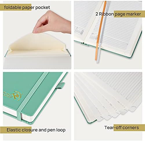 POPRUN Diary 2023 Page A Day Hardback -21.5 x 14.5 cm 2023 Daily Planner Day per Page with FSC® Certified Paper - A5 Diary 2023 Day to Page, Inner Pocket - Midnight Green
