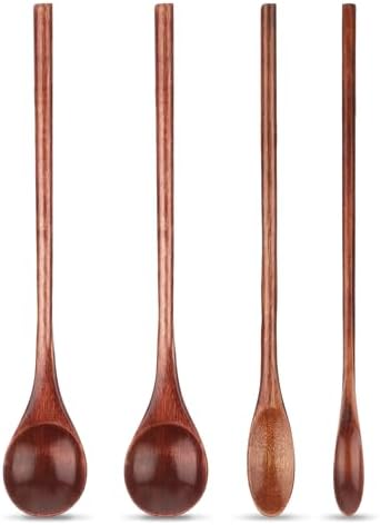 8 Pcs Handmade Wooden Coffee Spoons - Long Handle Mixing Spoons For Honey, Jam, Juice