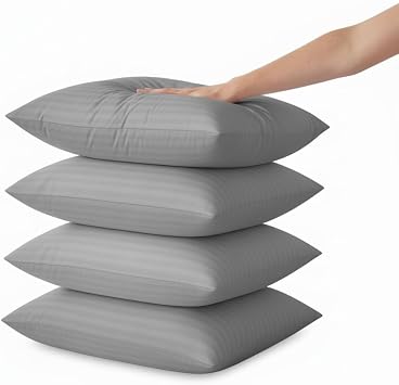Pillows 4 Pack Hotel Quality Side Sleeper Bounce Back Fluffy Bed Pillow - Firm Pillows 2 Pack - Neck, Shoulder, Back Support, Super Soft Machine Washable 4, Grey Stripe Pillow, Standard