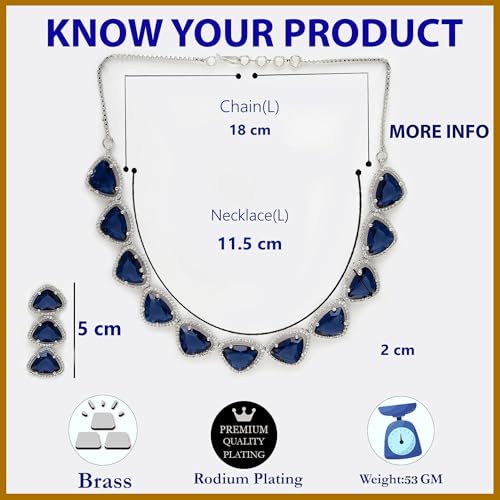 Image of ZENEME Rhodium Plated Silver Toned Triangular Shaped American Diamond Studded Jewellery Set For Women and Girl