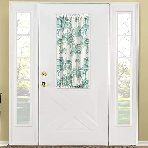 Image of VOGOL Green French Door Curtains, Tropical Leaves Pattern Printed Window Panel with Tieback, 40 Inch Long Rod Pocket Curtain for Sliding Glass Door, 1 Panel