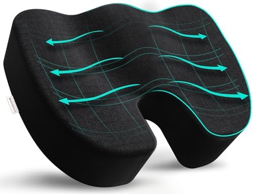 Memory Foam Seat Cushion For Office Chair & Car - U-Shaped For Sciatica, Tailbone & Back Pain Relief (Black, 18x15x3.15")