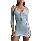Motif : dos nu, maille transparente, creuse, manches longues, fibre de lait, mini robe, moulante, transparente, printemps, été, sexy pour soirée, automne et hiver
