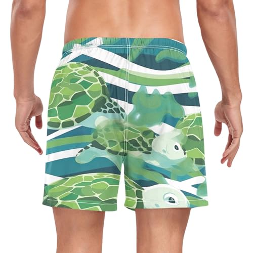 ATTX Cute Sea Turtles Mens Swim Trunks with Compression Liner 4.7" Inseam Quick Dry Lightweight Beach Pants #6582
