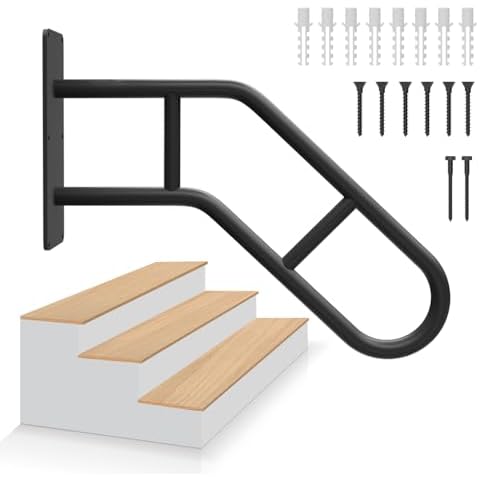 28.7” UCANVIN Upgraded Non-Slip Handrails for Outdoor 1-3 Steps, U-Shaped Stair Railing Indoor, Stainless Steel Grab Bars for Garden,Yard,Garage Hand Rails for Indoor Stairs, Black Cover