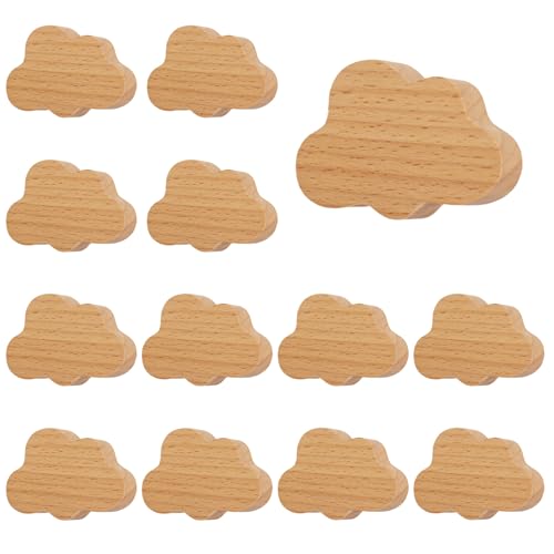 MOROBOR Holzknäufe in Wolkenform, Einlochgriff, Buchenholz, Naturholz, Schrankgriffe für Kommode, mit Schrauben und Erweiterungsrohr, 12 Stück