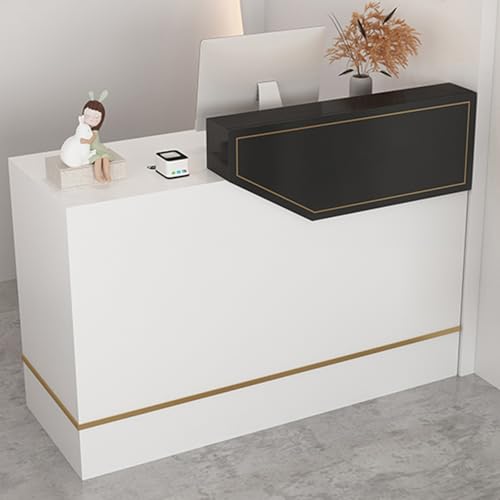HOFMSX 受付デスク、鍵付き引き出しとキーボードトレイ付きデスク、二層カウンターテーブル、サロンロビーチェックアウトオフィス用フロント(ブラック、140cm)