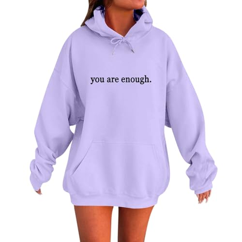 Dear Person Behind Me Graphic Hoodies for Women Uk Cosy Warm Oversized Casual Loose Hooded Coats Plus Size Long Sleeve Winter Jackets Plain Sweatshirt with (Purple L)
