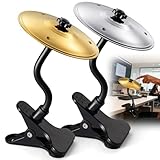 Facmogu 2PCS Desktop Crash Cymbal with Clamp - The Great Stress Relief Items & Fun Desk Drum for Music Lovers, Easy to Install, A Cool Mounted Percussion Accessory for Office Desk (Silver+Gold)