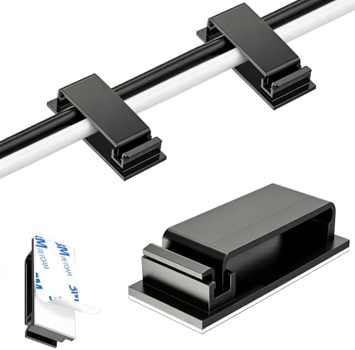 KLJ Große Selbstklebende kabelmanagement Clips schwarz Set 49 Stück | Einfache Installation Spurenloser Klebstoff PA66 Nylon Material Brandschutz 94V2