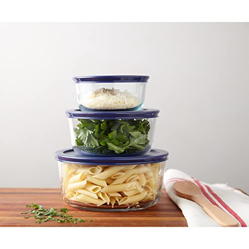 Pyrex Simply Store 6-Pc Glass Food Storage Container Set With Lid, 7-Cup, 4-Cup, & 2-Cup Round Glass Storage Containers With Lid, Bpa-Free Lid, Dishwasher, Microwave And Freezer Safe #TOP3