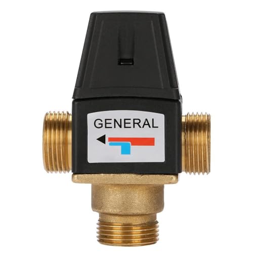 DEWIN Mezcladora Termostática, válvula mezcladora de agua de latón DN20 con rosca macho de 3 vías para calentadores de agua solares, dispositivos de agua caliente, calefacción por suelo radiante