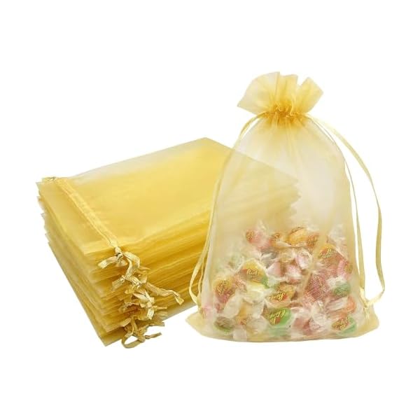 10x14 Cms Plain Non Printed Clear - Unisex Organza Favor Jewellery Pouch, Shagun Potli Bags (Colour - Gold) Pack Of 50 - Image 4