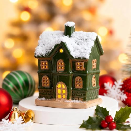 Casas de Navidad con luz LED: decoración de mesa en madera para hogar y fiestas 4