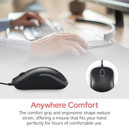 Verbatim USB Silent Corded Optical Mouse - Computer Wired Noiseless and Silent Click Mouse for Mac and PC - Black by Verbatim - Image 4