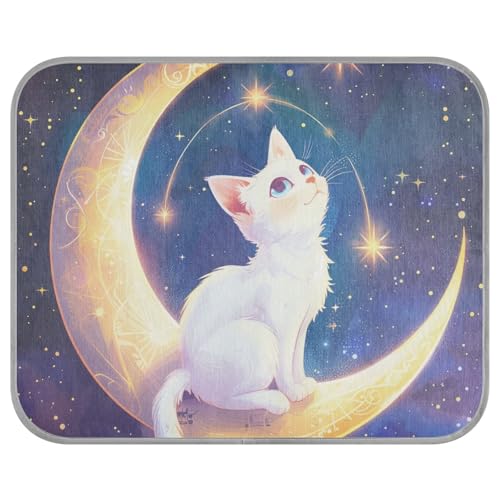 siphylline White Cat on Moon Summer Cooling mats Self Cooling mat for Cats for Canine Dogs Outside Non-Electric Camas frias para Perros S