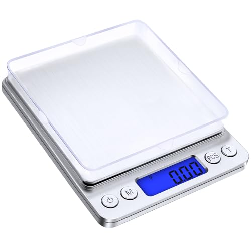 Diyife Taschenwaage mit Tablett 500g/0,01g, Digitale Briefwaage...